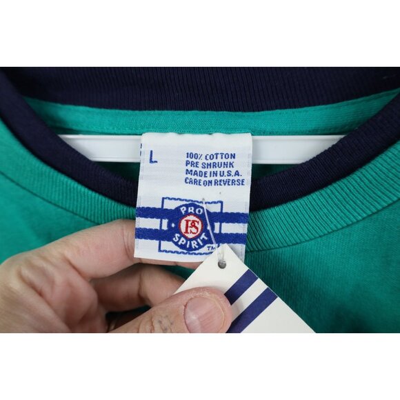 Deadstock Vtg 90s Streetwear Mens Large Blank Layered T-Shirt Teal Cotton USA - Picture 8 of 12